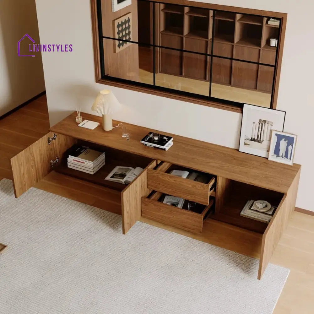 Indie Wooden Finish Tv Unit Stand for Living Room