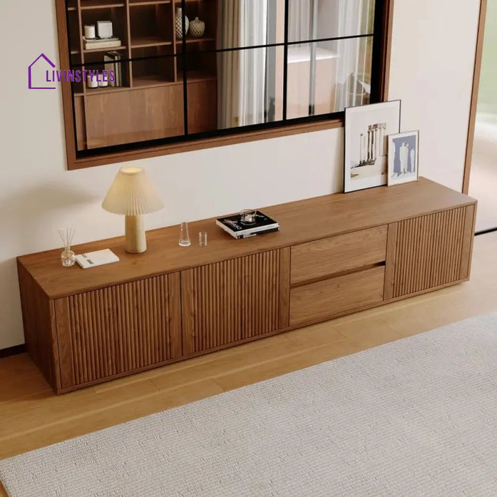Indie Wooden Finish Tv Unit Stand for Living Room