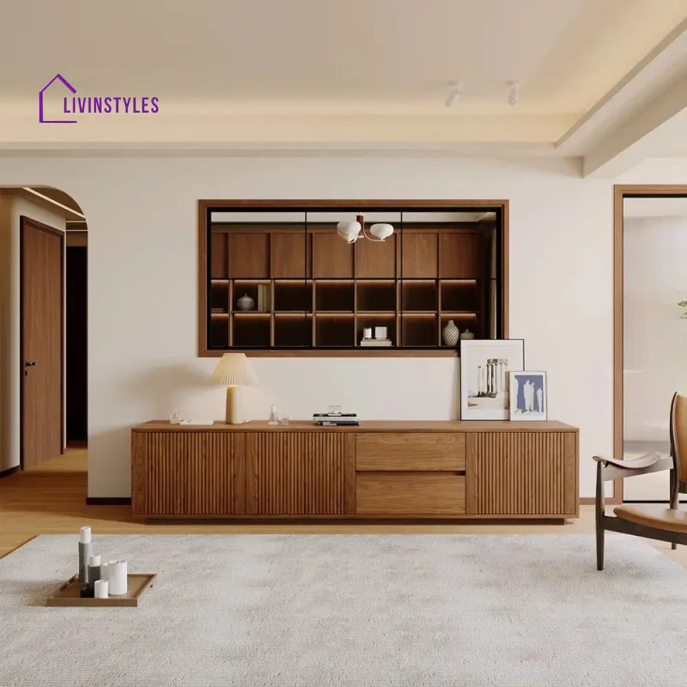 Indie Wooden Finish Tv Unit Stand for Living Room
