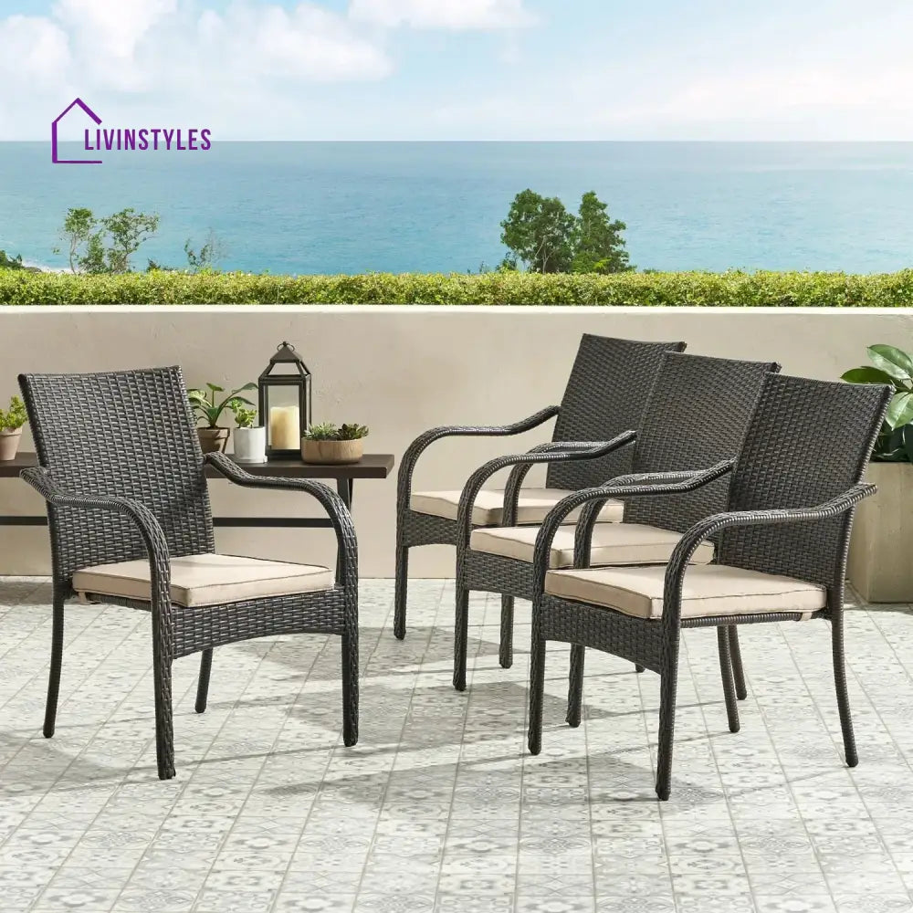 Indigo 4-Piece Outdoor Rattan Wicker Patio Dining Chairs - Dinning Chairs