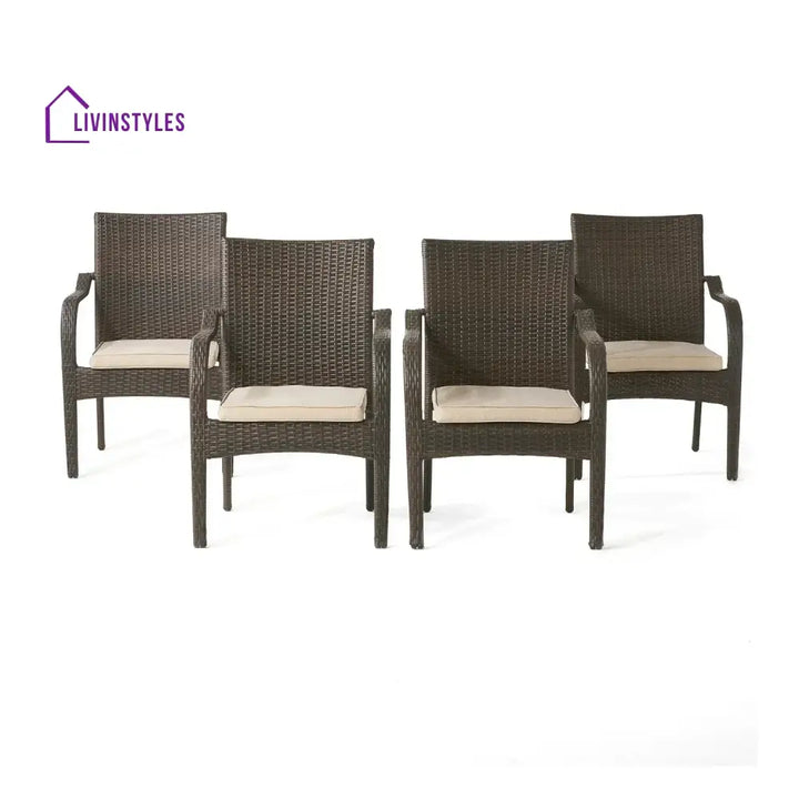 Indigo 4-Piece Outdoor Rattan Wicker Patio Dining Chairs - Dinning Chairs