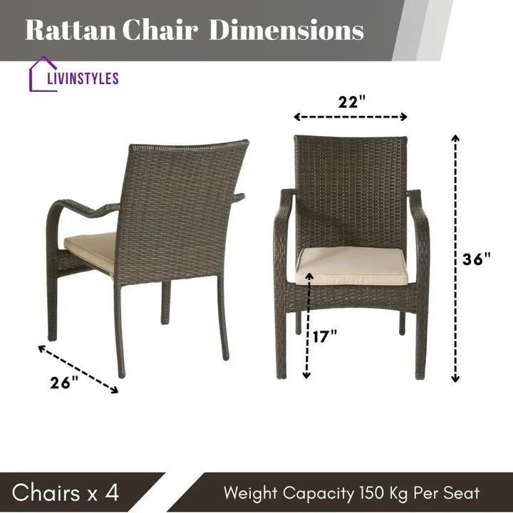 Indigo 4-Piece Outdoor Rattan Wicker Patio Dining Chairs - Dinning Chairs