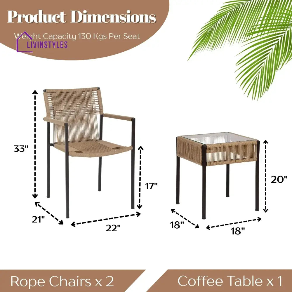 Indigo Outdoor Rope 3-Piece Patio Set (Beige) - Patio Set