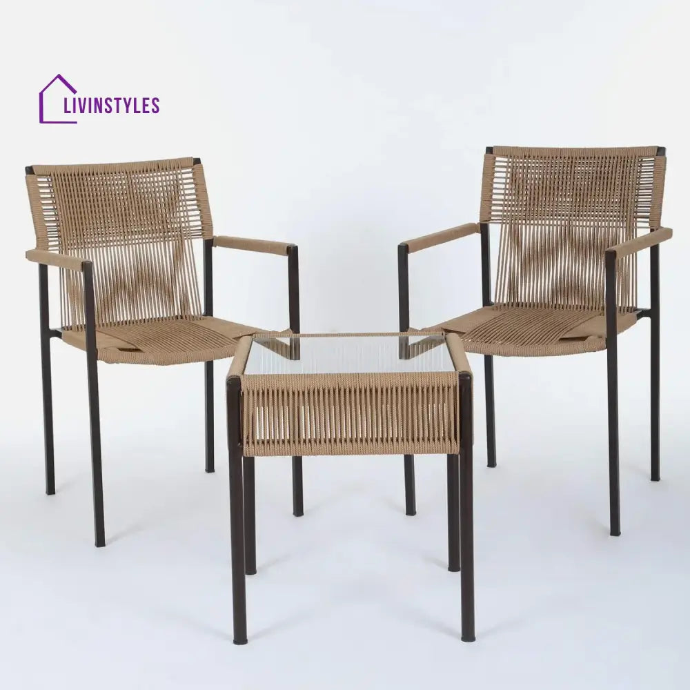 Indigo Outdoor Rope 3-Piece Patio Set (Beige) - Patio Set