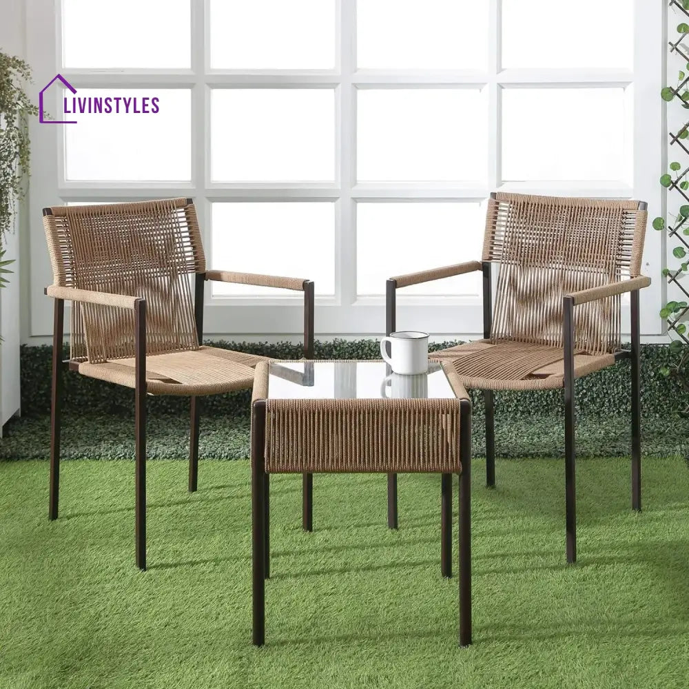 Indigo Outdoor Rope 3-Piece Patio Set (Beige) - Patio Set