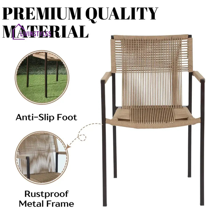 Indigo Outdoor Rope 3-Piece Patio Set (Beige) - Patio Set