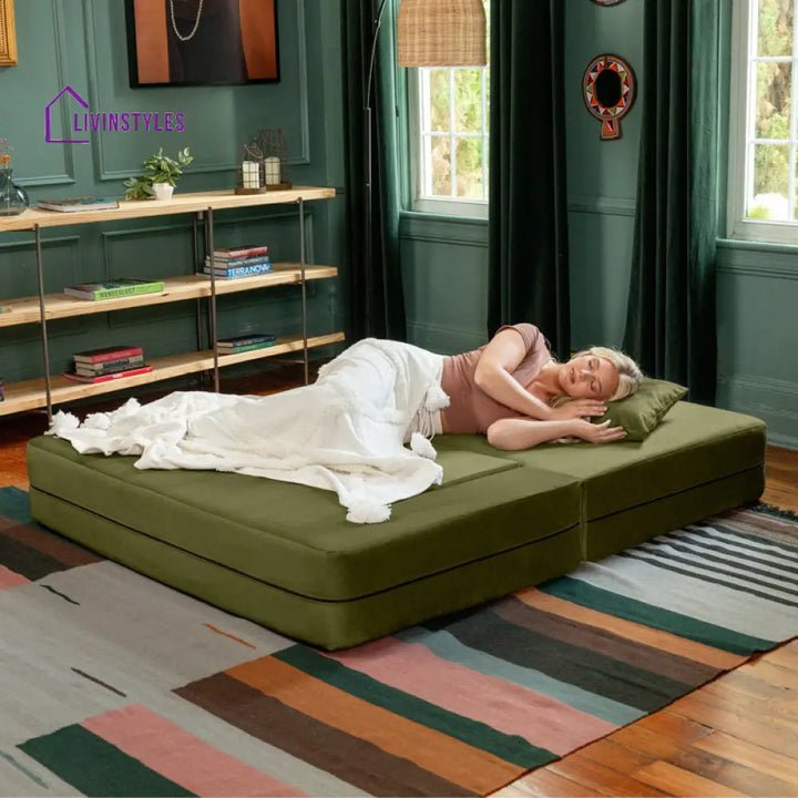 Indira Fabric Sofa Come Bed | Designer Sofa Come Bed | Extra Seating Ottoman