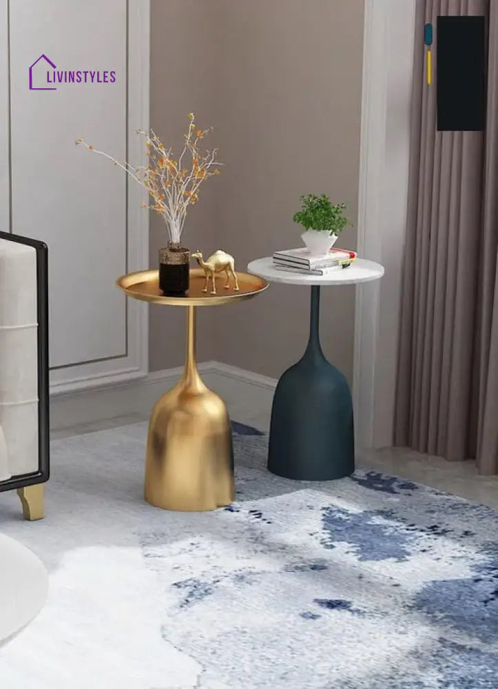 Indira Metal And Marble Side Table - Set Of 2