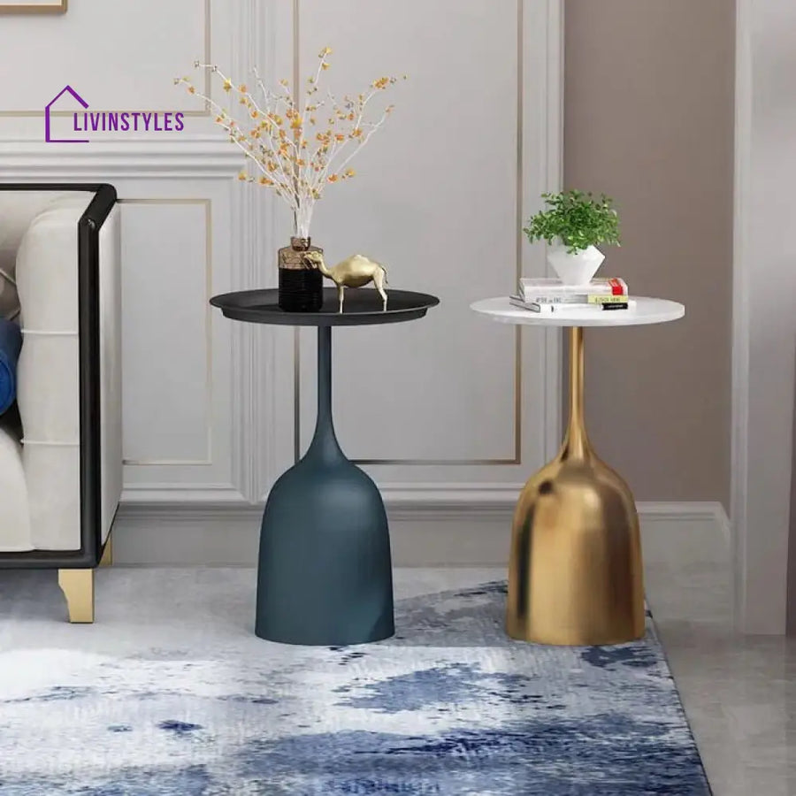 Indira Metal And Marble Side Table - Set Of 2
