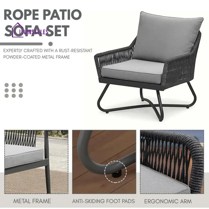 Indira Outdoor 4 Seater Rope Conversation Sofa Set - Sofa Set