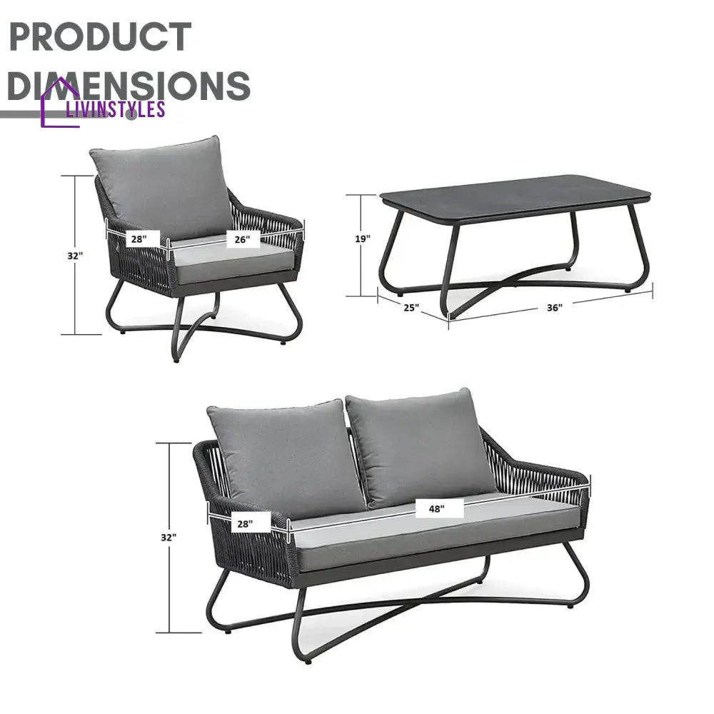 Indira Outdoor 4 Seater Rope Conversation Sofa Set - Sofa Set