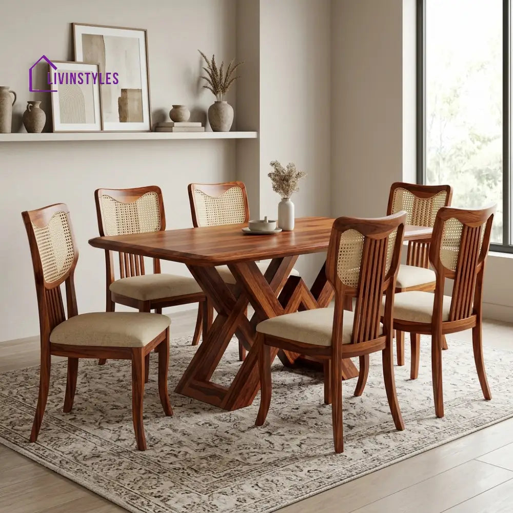 Indira Premium Wooden 6 Seater Dining Table Set