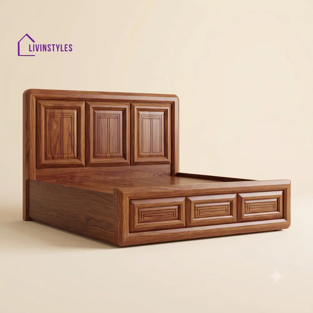 Indira Sheesham Wood Bed With Box Storage | Wooden Bed