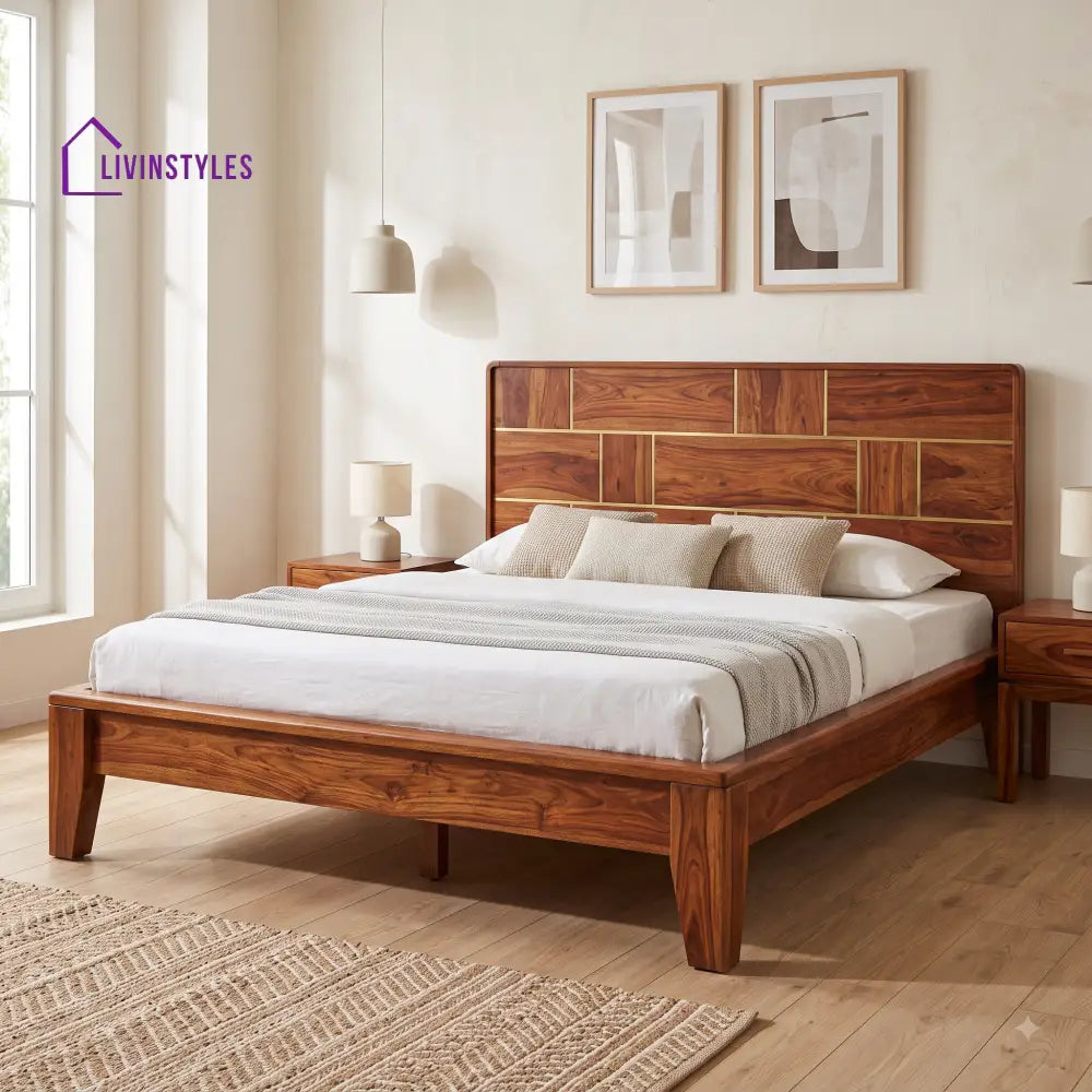 Indira Sheesham Wood King Size Bed | Wooden Bed without Storage