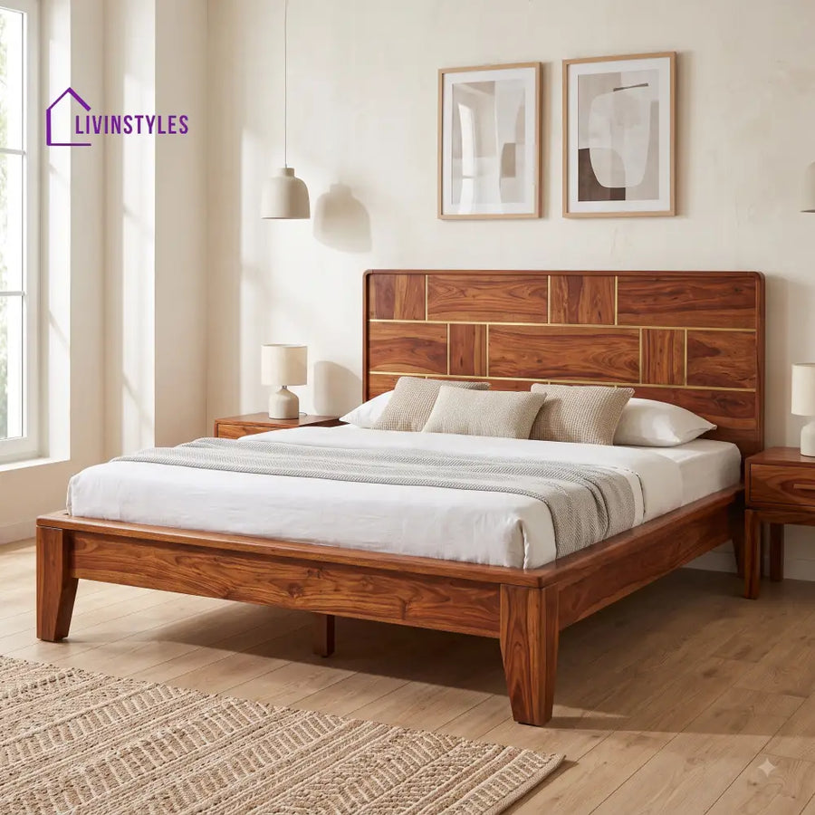 Indira Sheesham Wood King Size Bed | Wooden Bed without Storage
