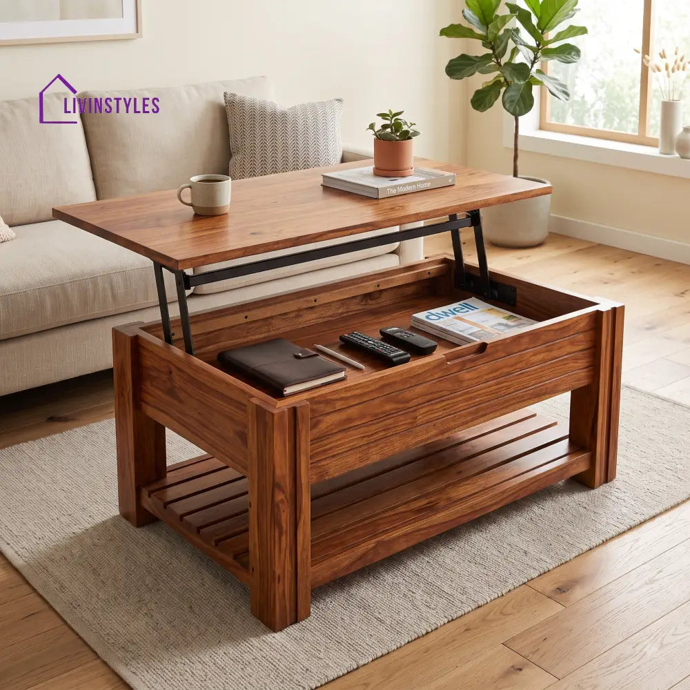Indira Sheesham Wood Lift Top Coffee Table for Living Room