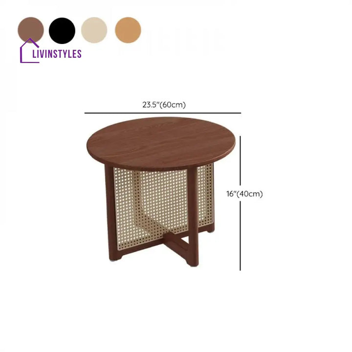 Indira Solid Wood Coffee Table with Cane Weaving for Living Room