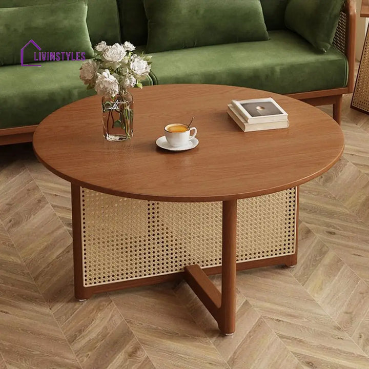 Indira Solid Wood Coffee Table with Cane Weaving for Living Room