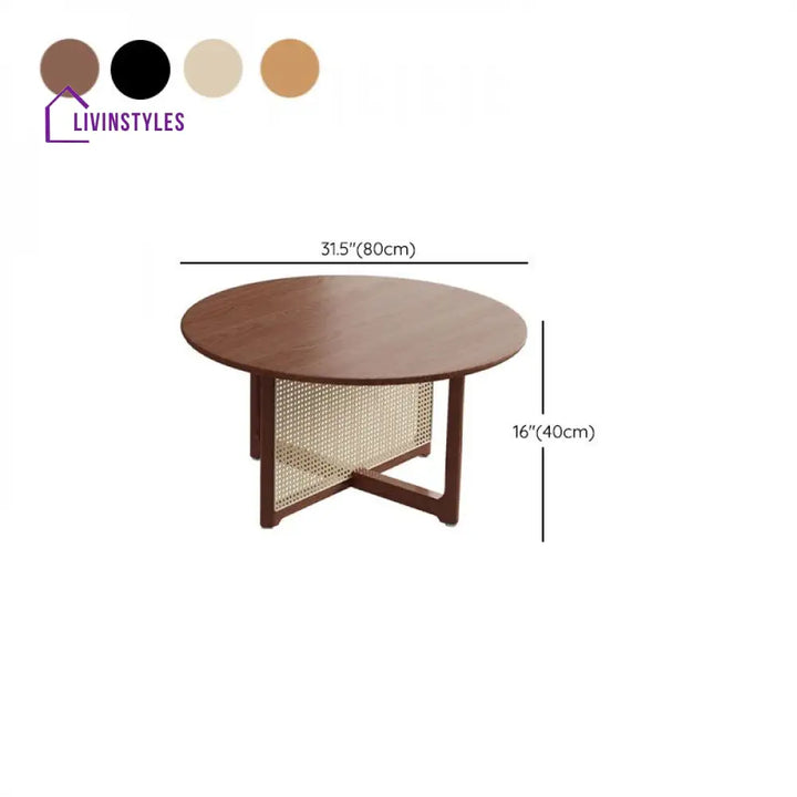 Indira Solid Wood Coffee Table with Cane Weaving for Living Room