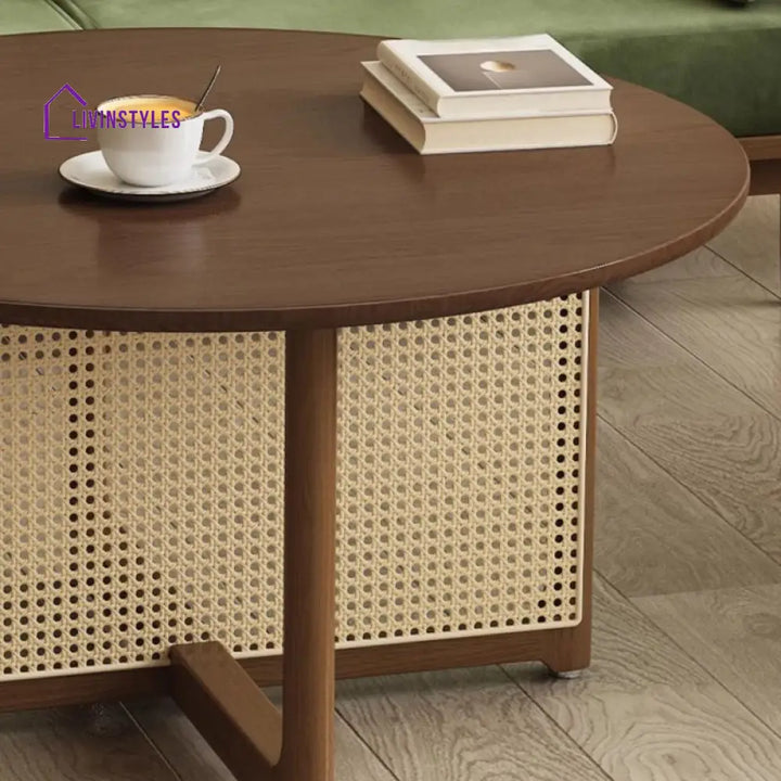 Indira Solid Wood Coffee Table with Cane Weaving for Living Room