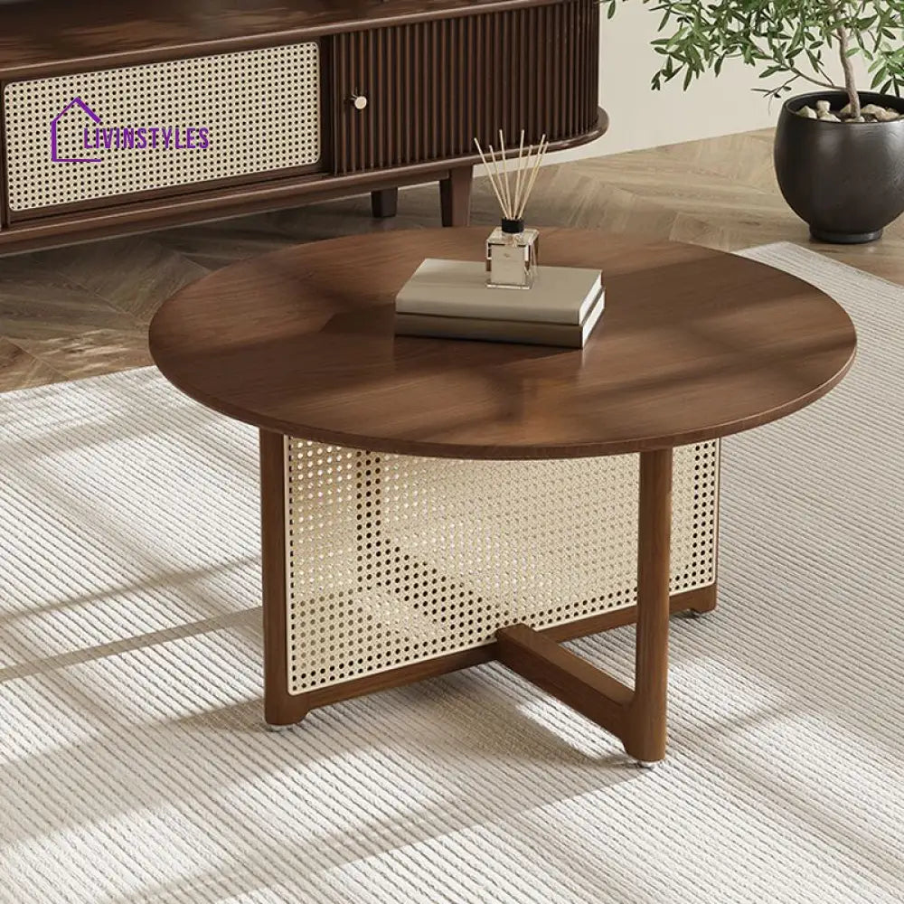 Indira Solid Wood Coffee Table with Cane Weaving for Living Room