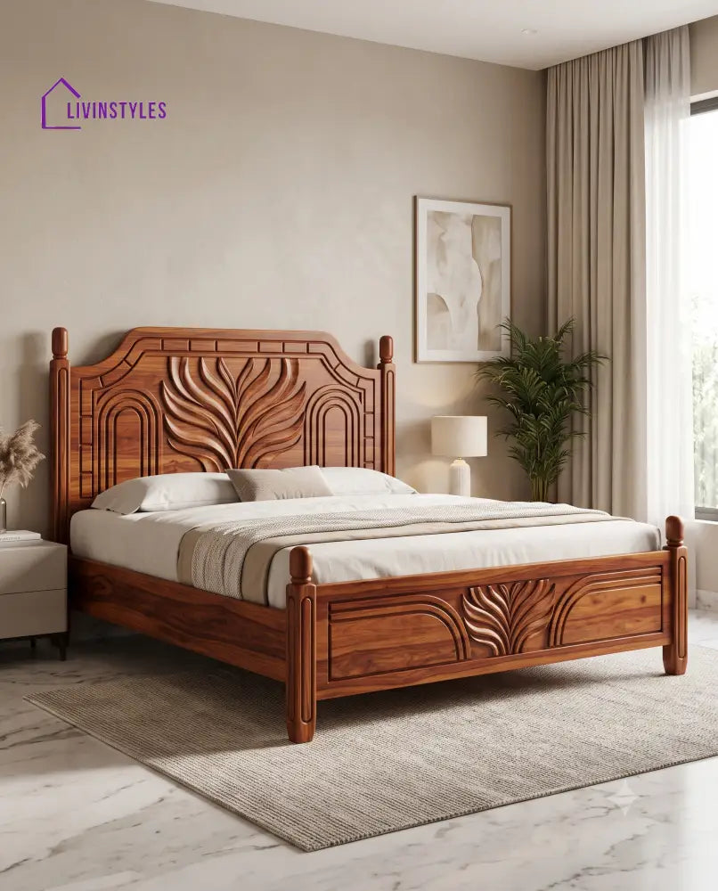 Indira Wooden Bed | Solid Wood Double Bed | Wooden King size bed & Wooden Queen size bed