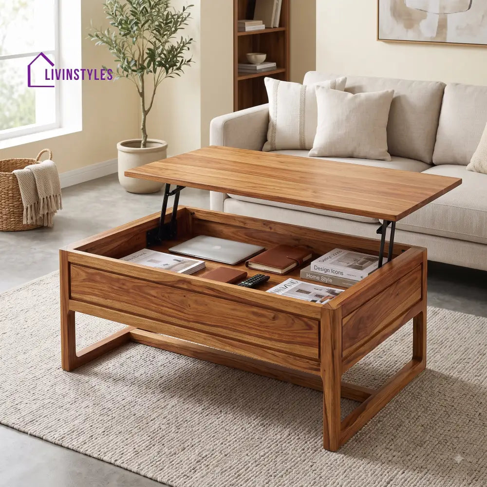 Indiriya Sheesham Wood Lift Top Coffee Table for Living Room