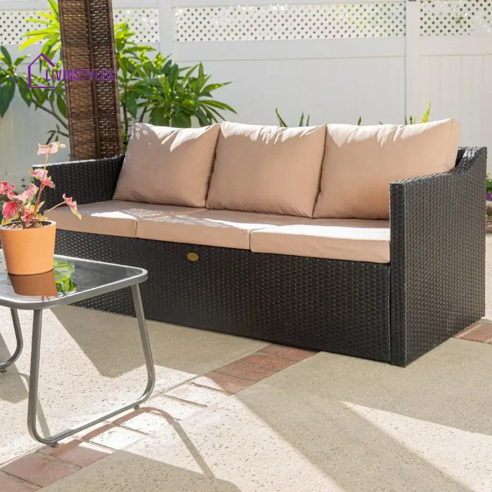 Indulekha Outdoor All-Weather Rattan Wicker Three Seater Sofa - Sofa Set