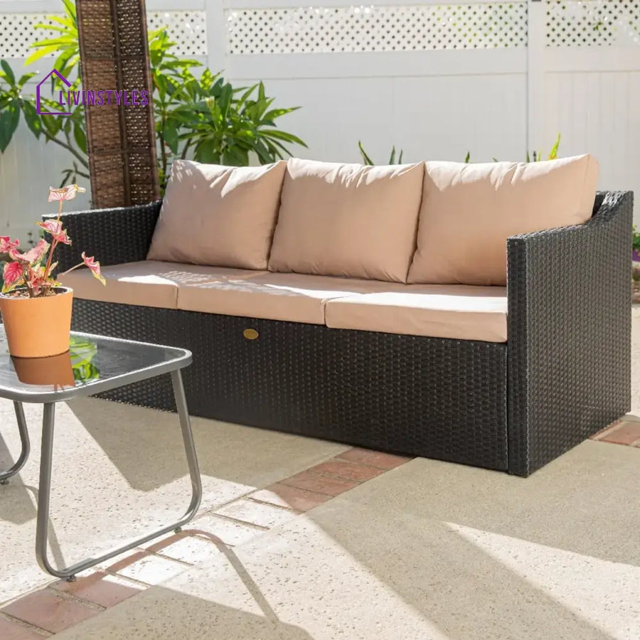 Indulekha Outdoor All-Weather Rattan Wicker Three Seater Sofa - Sofa Set