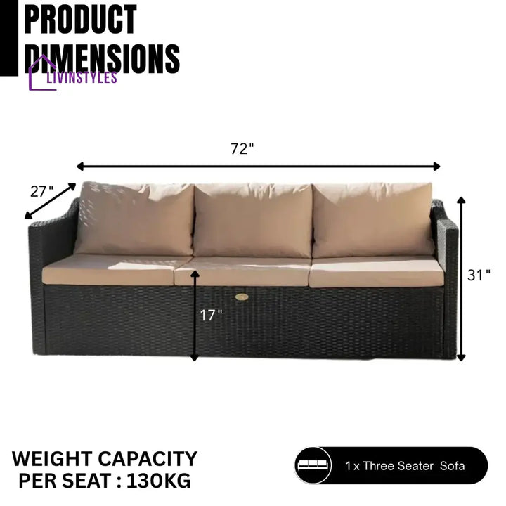 Indulekha Outdoor All-Weather Rattan Wicker Three Seater Sofa - Sofa Set