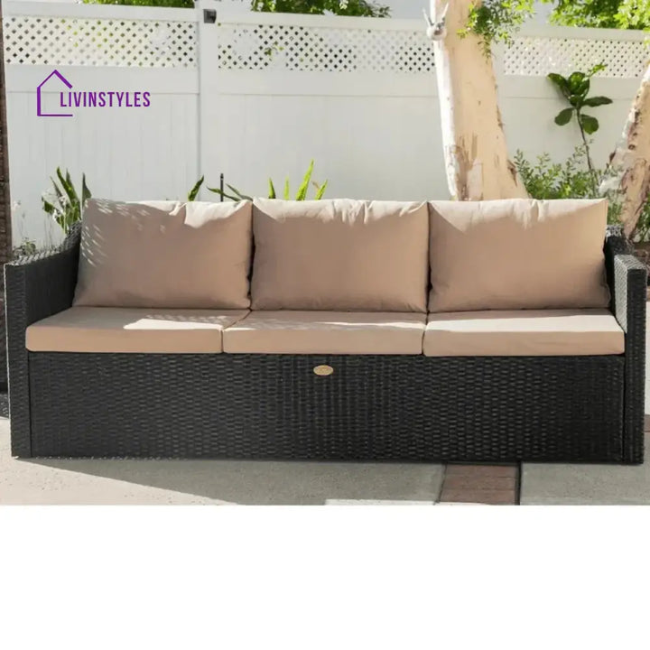 Indulekha Outdoor All-Weather Rattan Wicker Three Seater Sofa - Sofa Set