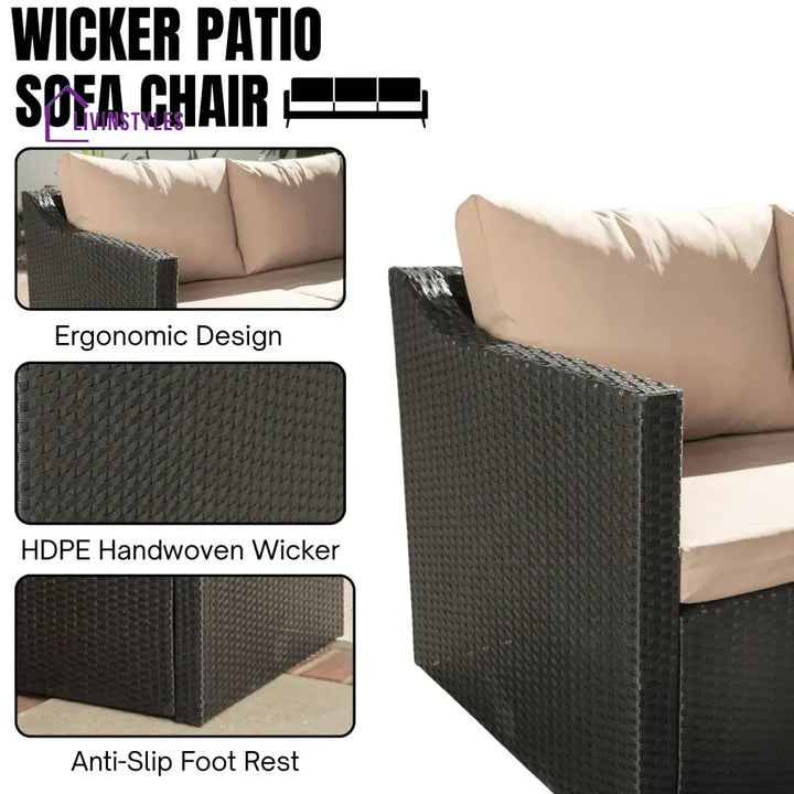 Indulekha Outdoor All-Weather Rattan Wicker Three Seater Sofa - Sofa Set