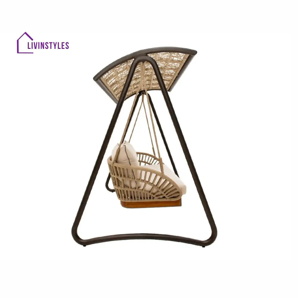 Iñes Double Seater Hanging Swing With Stand For Balcony Garden Swing (Honey) Braided & Rope - Swings