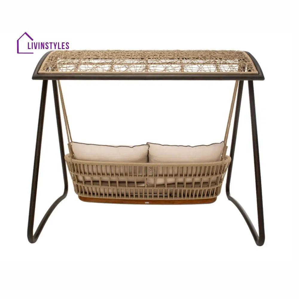Iñes Double Seater Hanging Swing With Stand For Balcony Garden Swing (Honey) Braided & Rope - Swings