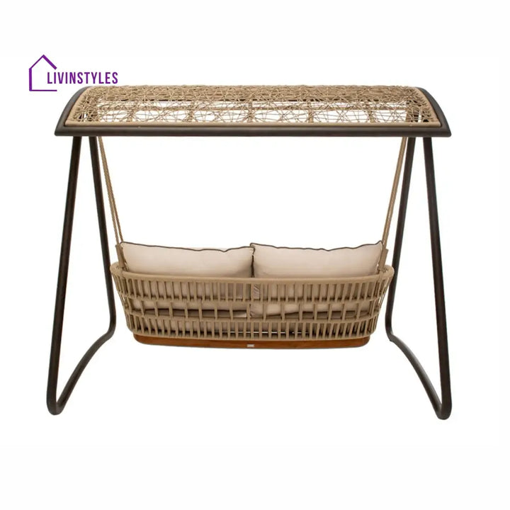 Iñes Double Seater Hanging Swing With Stand For Balcony Garden Swing (Honey) Braided & Rope - Swings