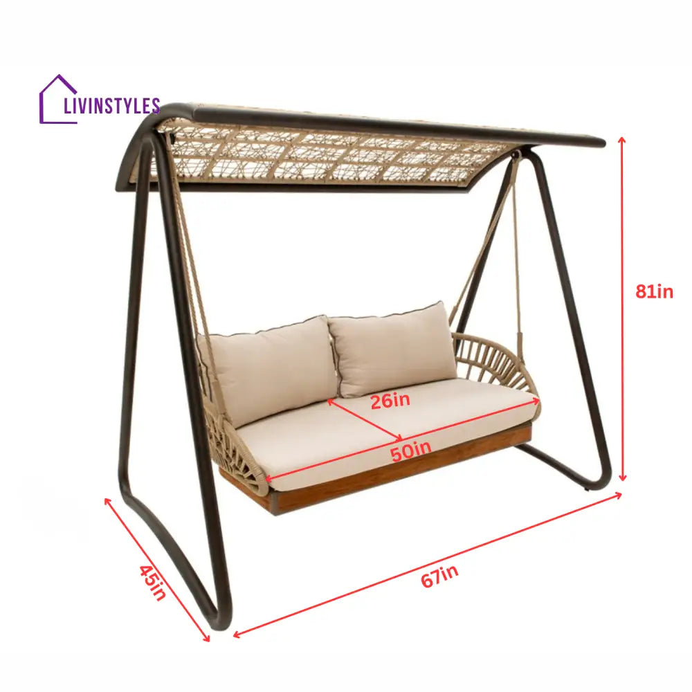 Iñes Double Seater Hanging Swing With Stand For Balcony Garden Swing (Honey) Braided & Rope - Swings