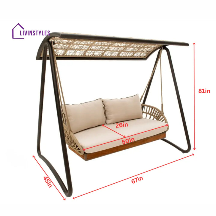 Iñes Double Seater Hanging Swing With Stand For Balcony Garden Swing (Honey) Braided & Rope - Swings
