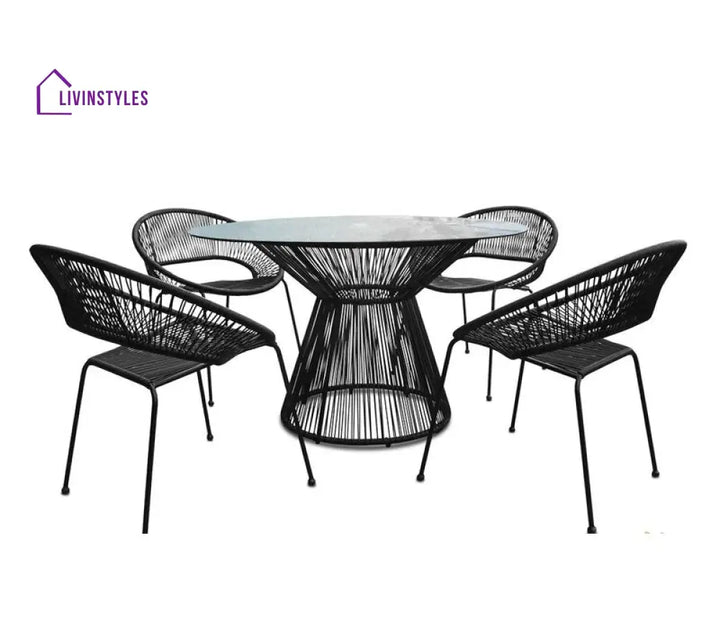 Ines Outdoor Patio Dining Set 4 Chairs and 1 Table (Black) - Wicker