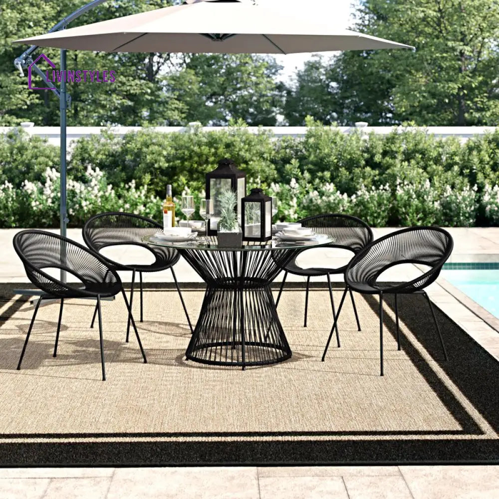 Ines Outdoor Patio Dining Set 4 Chairs and 1 Table (Black) - Wicker