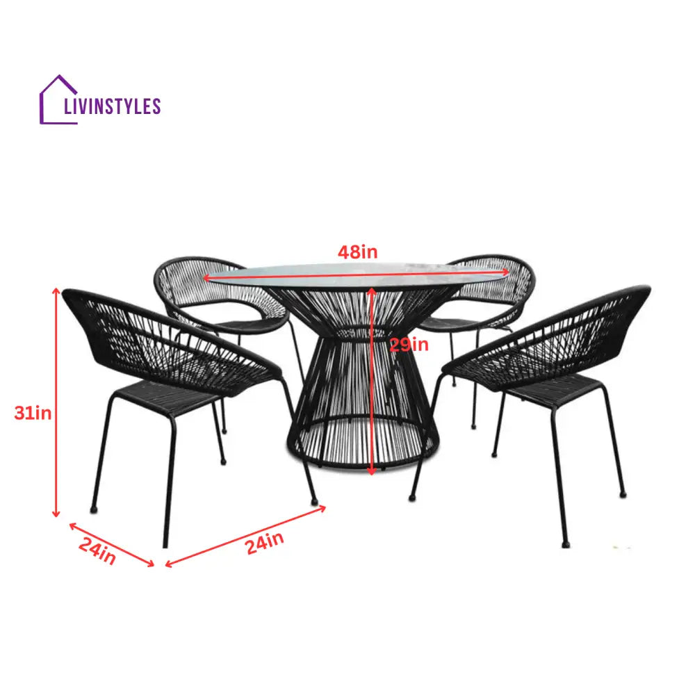 Ines Outdoor Patio Dining Set 4 Chairs and 1 Table (Black) - Wicker