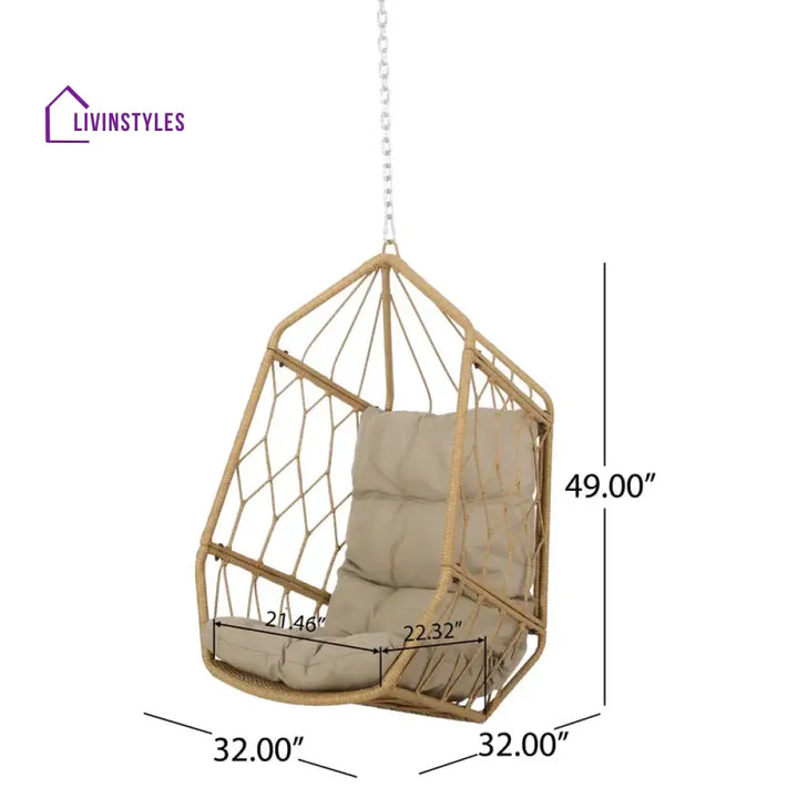 Ines Single Seater Hanging Swing Without Stand For Balcony Garden Swing (Honey) - Swings