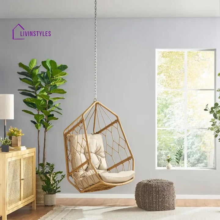 Ines Single Seater Hanging Swing Without Stand For Balcony Garden Swing (Honey) - Swings