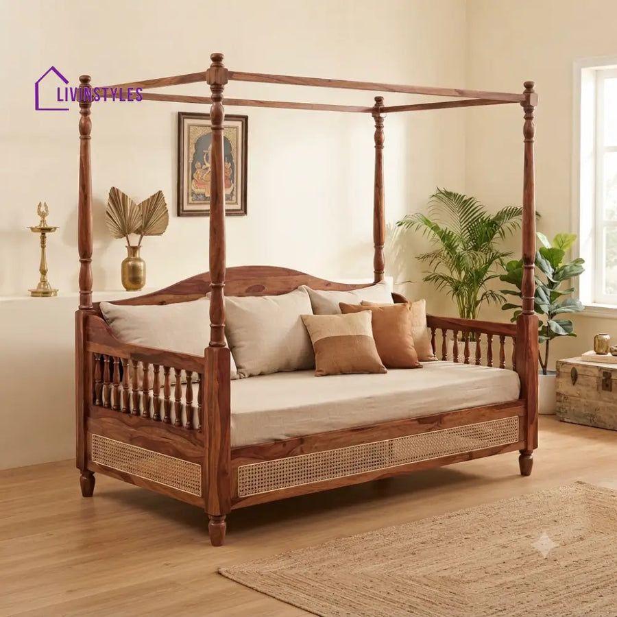 Inès Wooden Divan Bed for Living Room | Solid Sheesham Wood