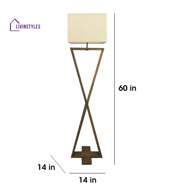 Infinity Wooden Floor Lamp With Brown Base And Beige Fabric Lampshade Lamps