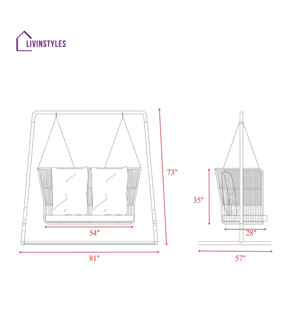 Inga Double Seater Hanging Swing With Stand For Balcony Garden Swing (Grey) Braided & Rope - Swings