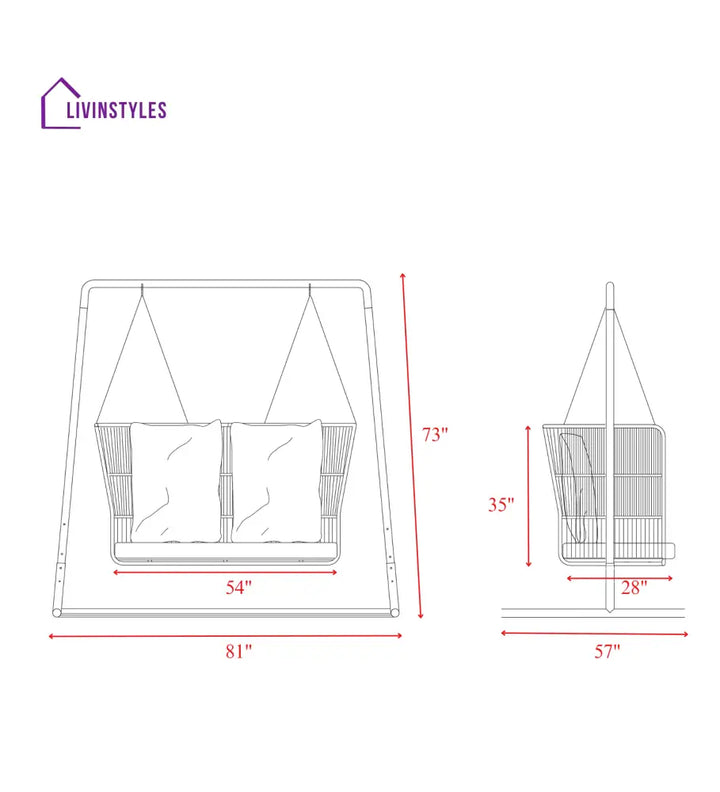 Inga Double Seater Hanging Swing With Stand For Balcony Garden Swing (Grey) Braided & Rope - Swings