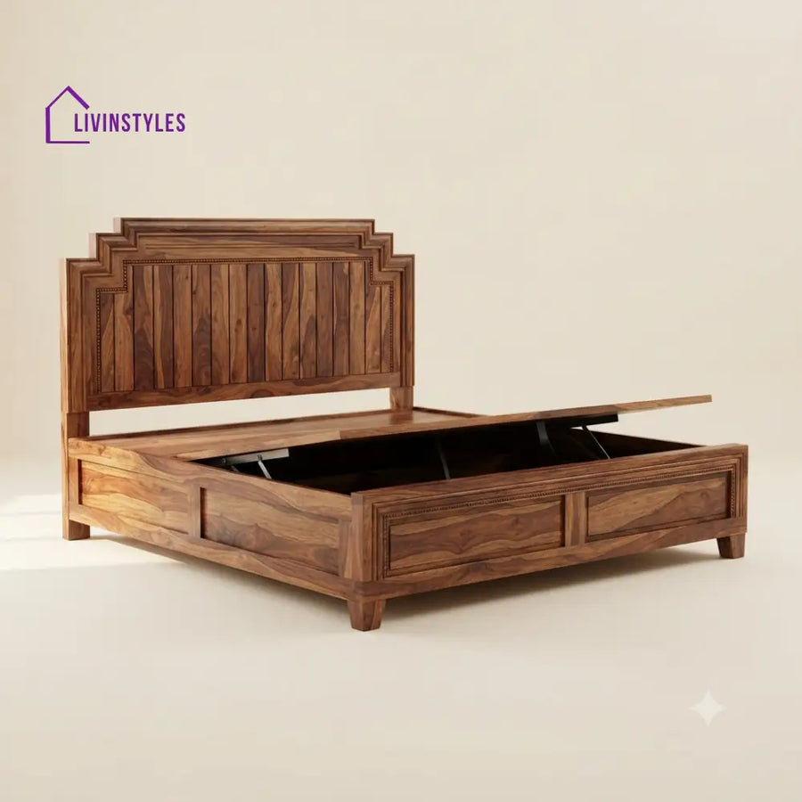 Iniya Sheesham Wood Bed With Box Storage | Wooden Bed