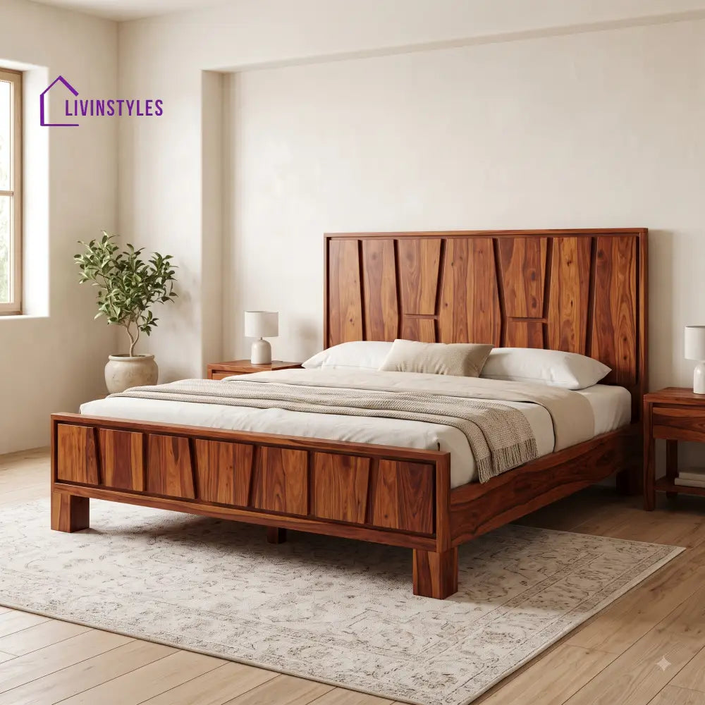 Iniya Sheesham Wood King Size Bed | Wooden Bed without Storage