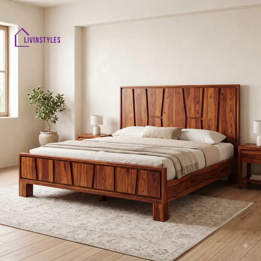 Iniya Sheesham Wood King Size Bed | Wooden Bed without Storage