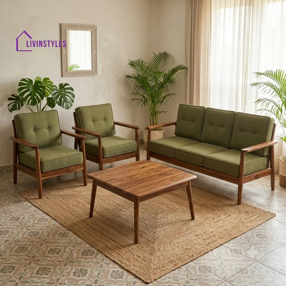 Iniya Wooden Sofa Set | 3 + 1 + 1 Sheesham Wood Sofa Set for Living Room